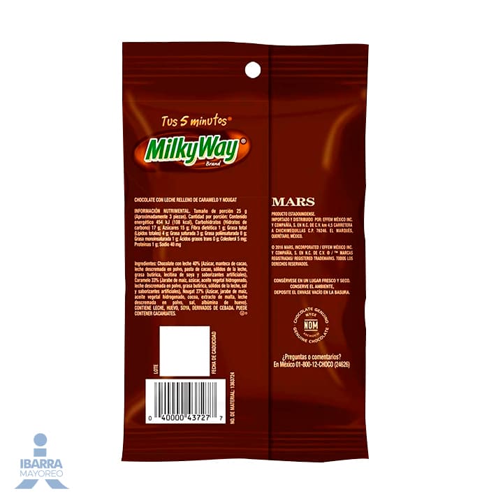 chocolate milky way minis 124 7 g Ibarra Mayoreo