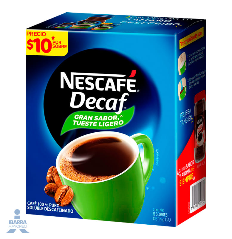 Cafe Descafeinado Soluble Nescafe Decaf 8 Sobres De 14 G Ibarra Mayoreo 4230