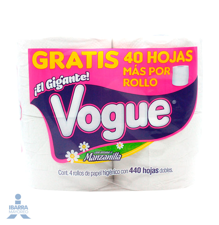 papel higienico vogue 400 hojas + 40 hojas gratis 4 rollos | Ibarra Mayoreo