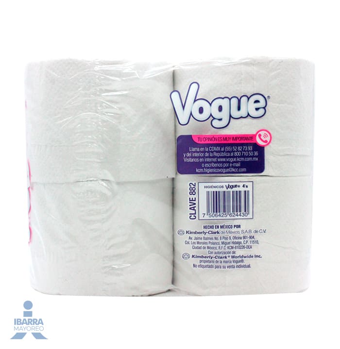 papel higienico vogue 400 hojas + 40 hojas gratis 4 rollos | Ibarra Mayoreo