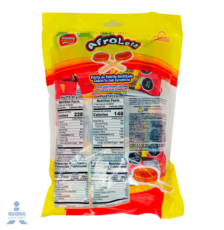 paleta las delicias afroleta 20 pzas Ibarra Mayoreo