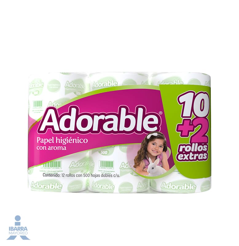 papel higienico adorable 500 hojas 10 rollos + 2 Ibarra Mayoreo
